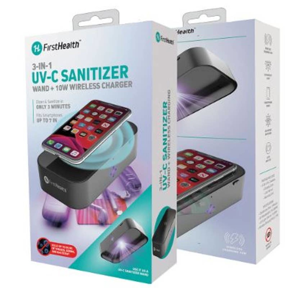 NEW First Health UV-C 3 in 1 Sanitizing Box and Wand with Wireless Charging